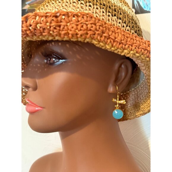 Turkey Gold Blue Stone with Pearls Earrings - Picture 6 of 6